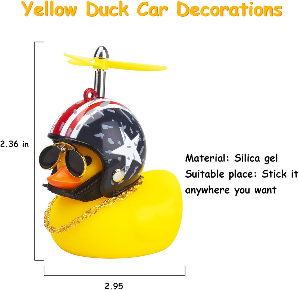 Rubber Duck Car Ornaments Yellow Duck Car Dashboard Decorations Cool Glasses Duck with Propeller Helmet (American Flag-Yellow)