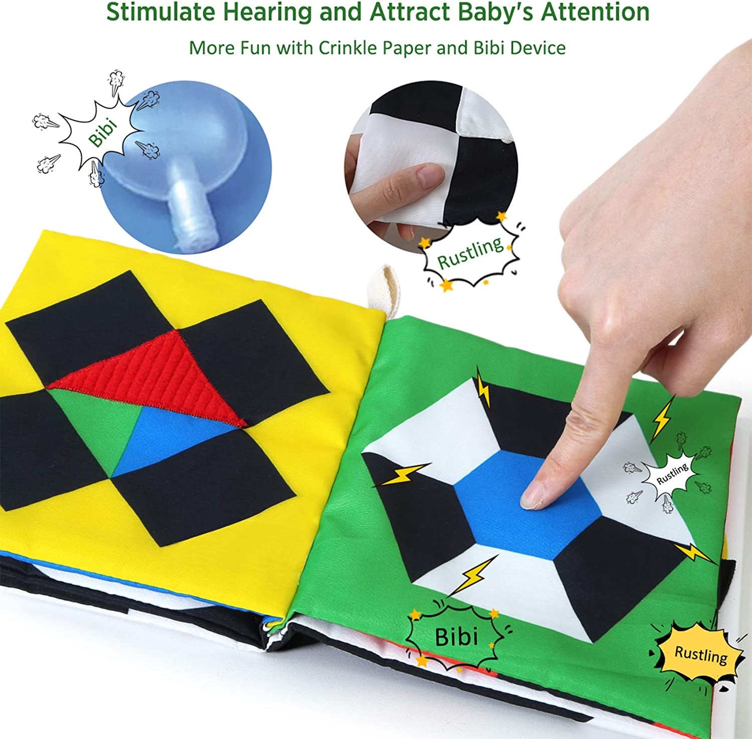 High Contrast Black and White Baby Book - Touch and Feel Crinkle Sensory Toy - Visual Stimulation Interactive Montessori Toys for 0-12 Months Infant Newborn - Baby Gift for Boys Girls