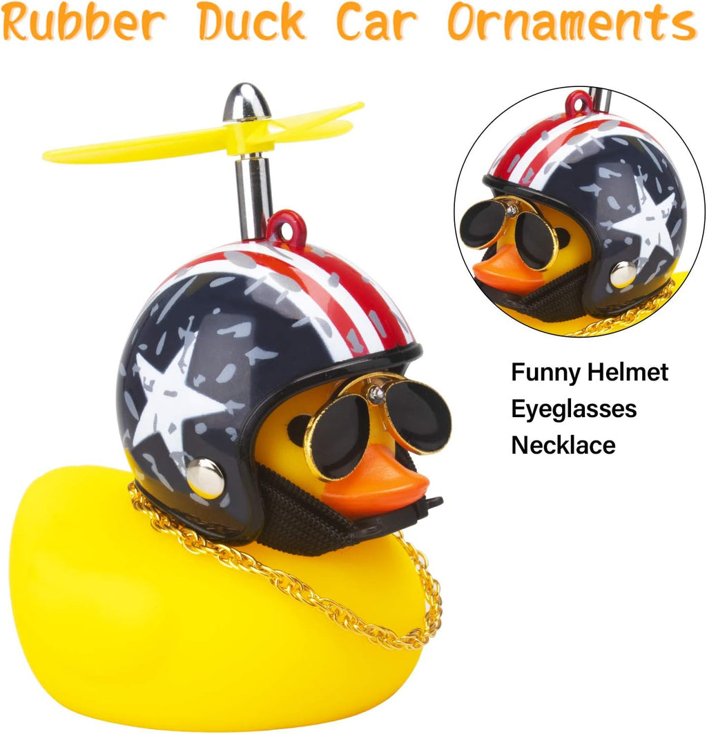 Rubber Duck Car Ornaments Yellow Duck Car Dashboard Decorations Cool Glasses Duck with Propeller Helmet (American Flag-Yellow)