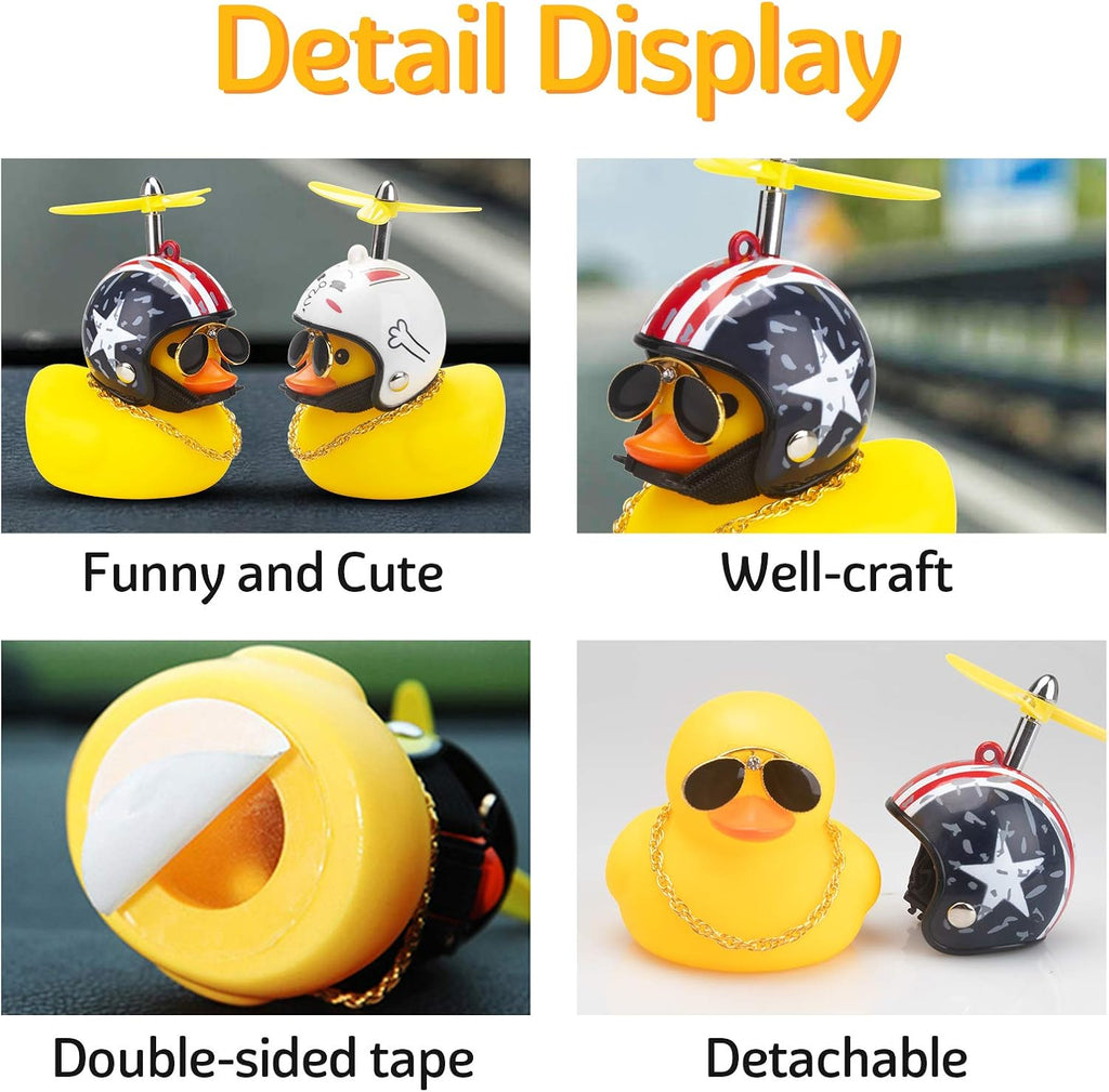 Rubber Duck Car Ornaments Yellow Duck Car Dashboard Decorations Cool Glasses Duck with Propeller Helmet (American Flag-Yellow)