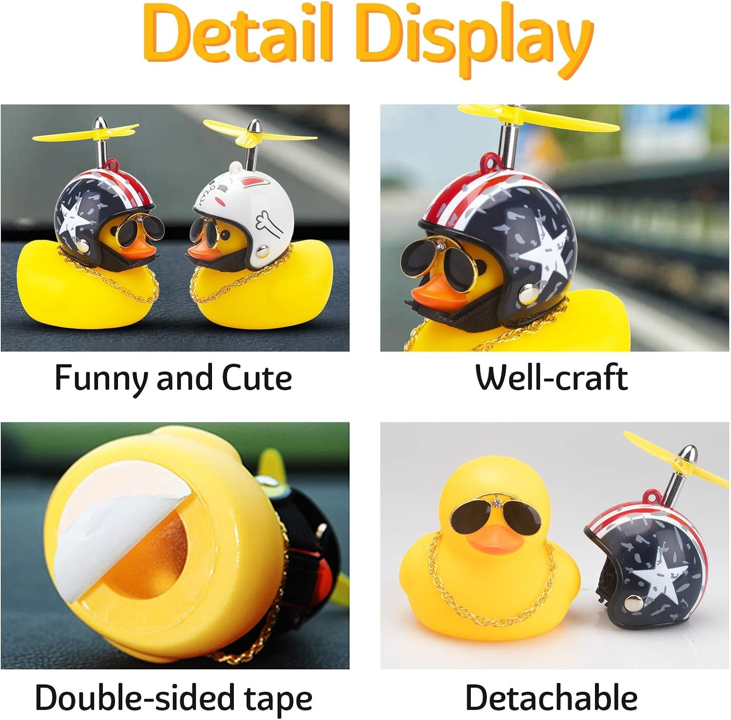 Rubber Duck Car Ornaments Yellow Duck Car Dashboard Decorations Cool Glasses Duck with Propeller Helmet (American Flag-Yellow)