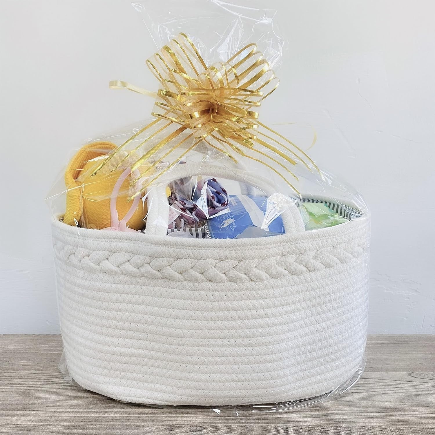 Baby Diaper Caddy, Nursery Storage Bin and Car Organizer for Diapers and Baby Wipes, Cotton Rope Diaper Basket Caddy, Changing Table Diaper Storage Caddy