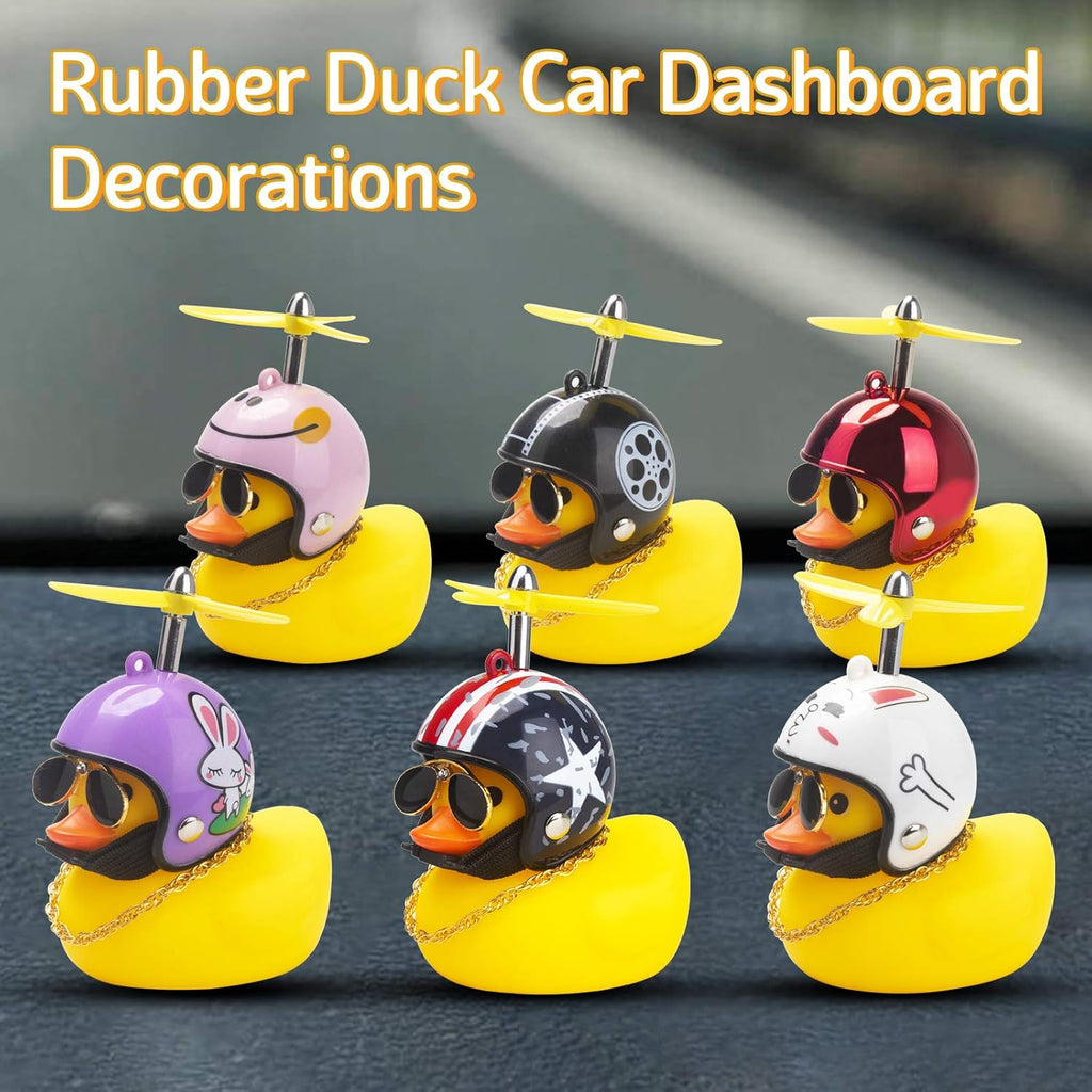 Rubber Duck Car Ornaments Yellow Duck Car Dashboard Decorations Cool Glasses Duck with Propeller Helmet (American Flag-Yellow)