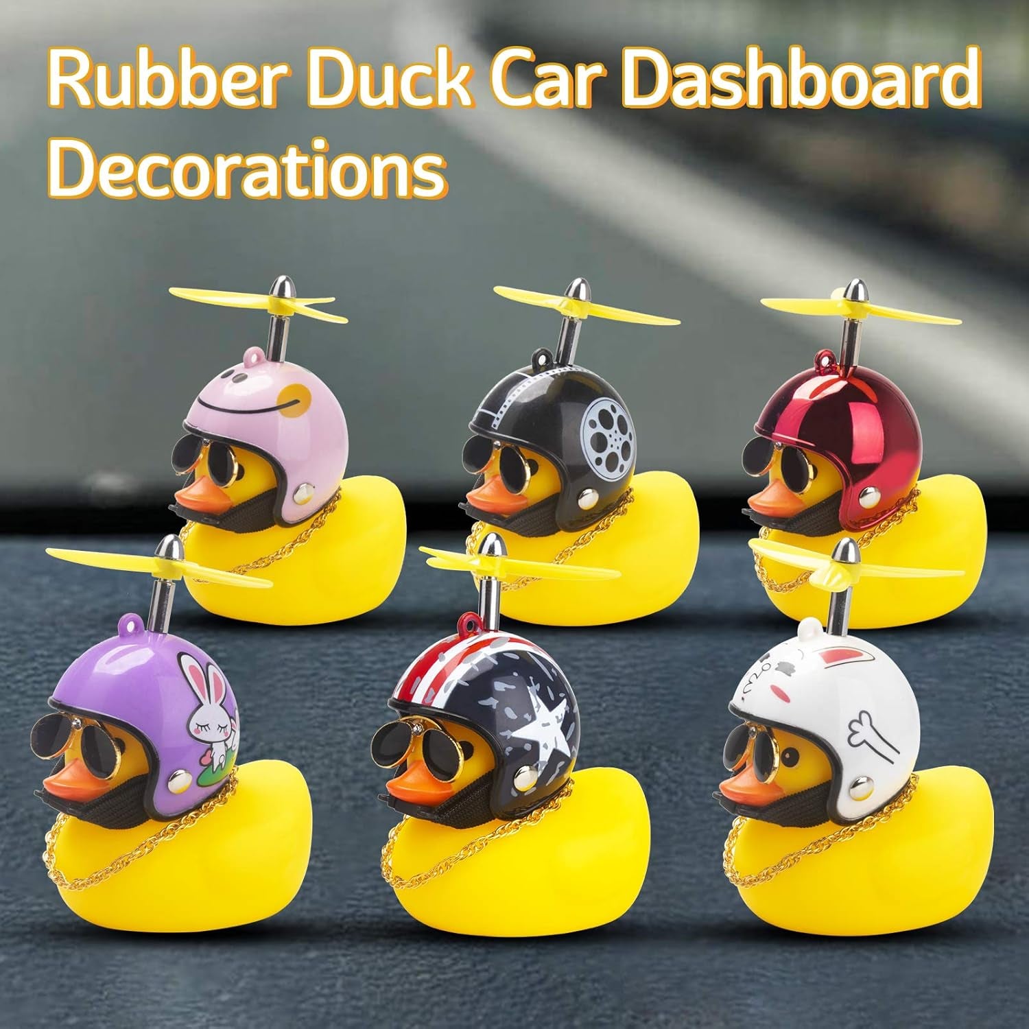 Rubber Duck Car Ornaments Yellow Duck Car Dashboard Decorations Cool Glasses Duck with Propeller Helmet (American Flag-Yellow)