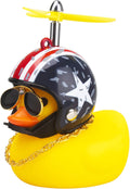 Rubber Duck Car Ornaments Yellow Duck Car Dashboard Decorations Cool Glasses Duck with Propeller Helmet (American Flag-Yellow)