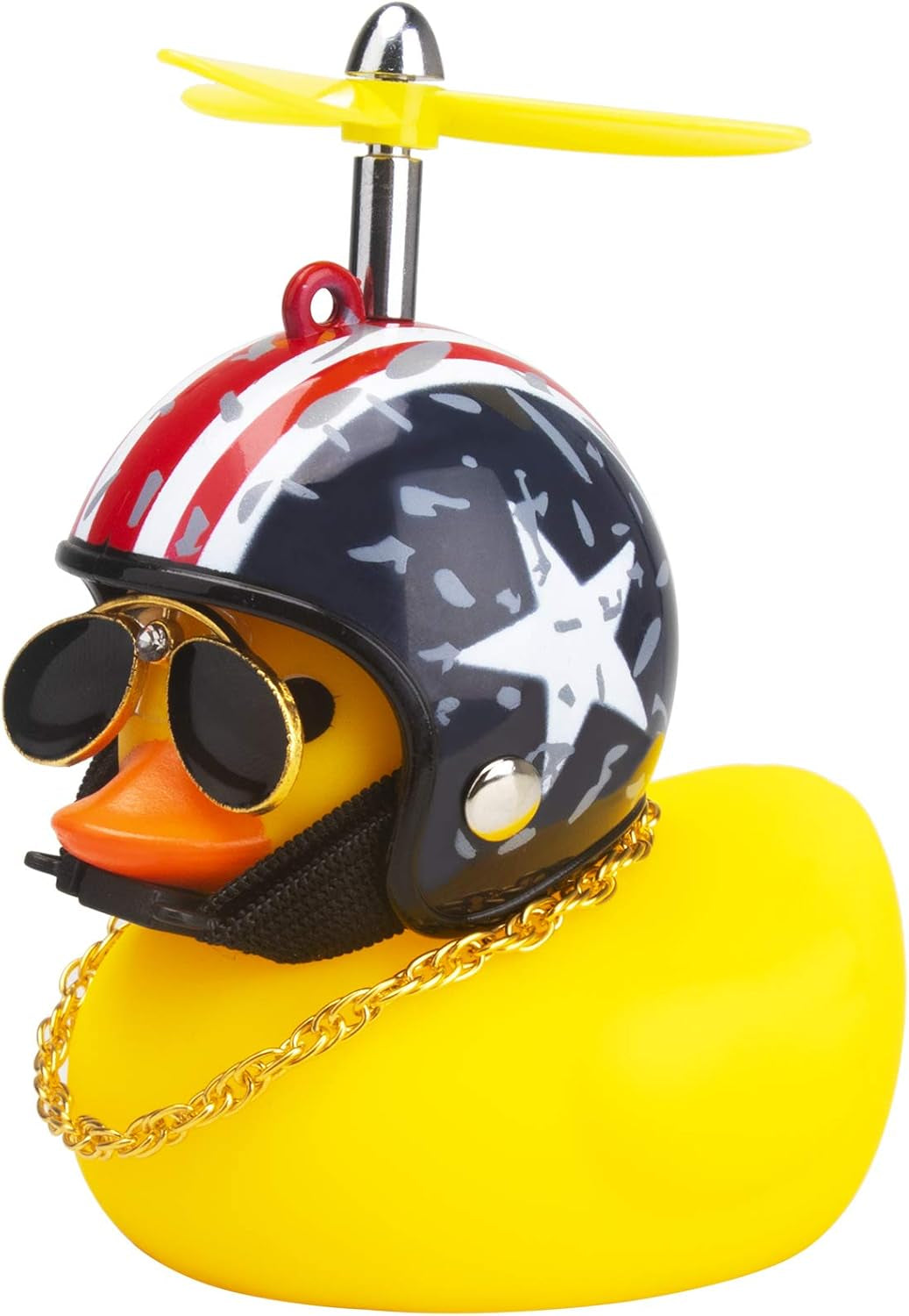 Rubber Duck Car Ornaments Yellow Duck Car Dashboard Decorations Cool Glasses Duck with Propeller Helmet (American Flag-Yellow)