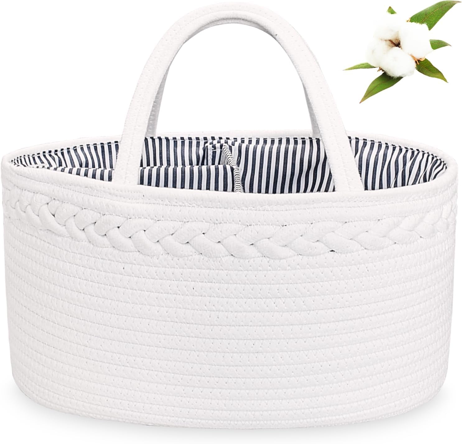 Baby Diaper Caddy, Nursery Storage Bin and Car Organizer for Diapers and Baby Wipes, Cotton Rope Diaper Basket Caddy, Changing Table Diaper Storage Caddy